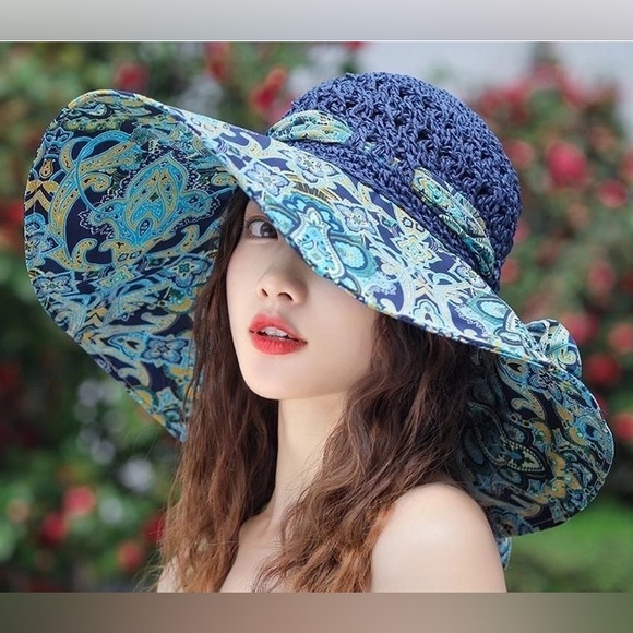 Accessories - Elegant Blue Paisley Sun Hat